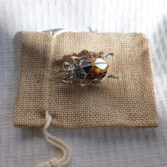 Brown Beetle Enamel Rhinestone Pin Broach - Picture 2 of 3